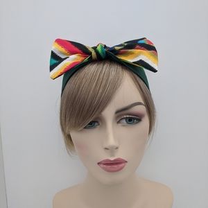 Green Tribal Headband Multi Color Head Wrap Bow